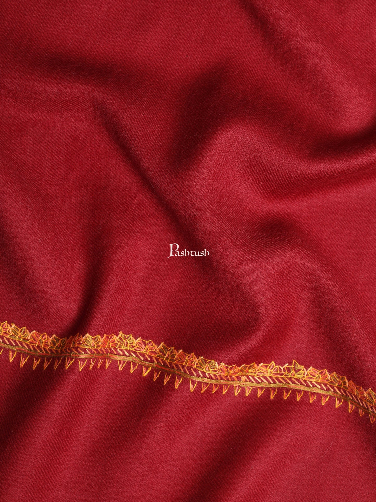 Pashtush India Womens Shawls Pashtush Womens Kashmiri Hand Embroidery Sozni Shawl, Woollen, Soft and Warm, Kingri, Maroon