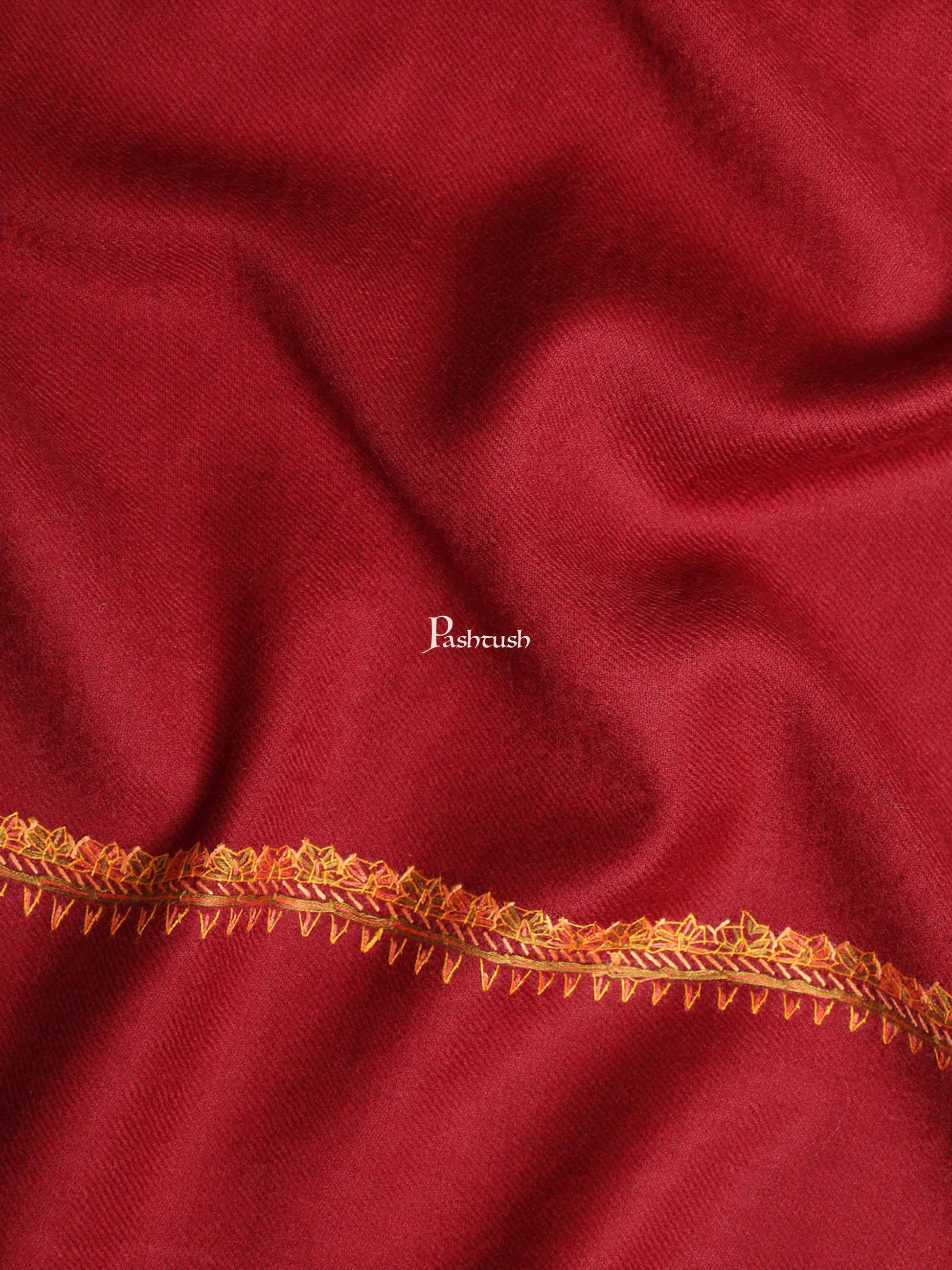 Pashtush India Womens Shawls Pashtush Womens Kashmiri Hand Embroidery Sozni Shawl, Woollen, Soft and Warm, Kingri, Maroon