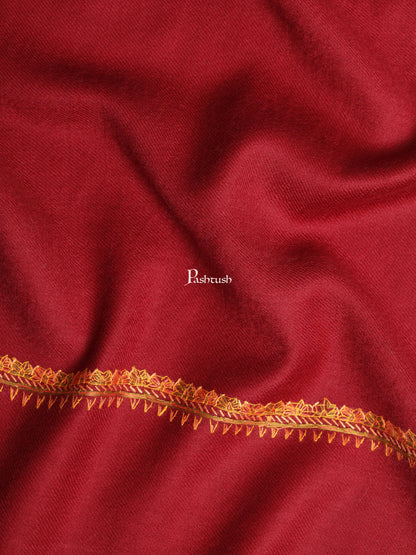 Pashtush India Womens Shawls Pashtush Womens Kashmiri Hand Embroidery Sozni Shawl, Woollen, Soft and Warm, Kingri, Maroon