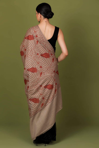 Pashtush India Shawl Pashtush Womens Kashmiri Jaal Embroidery Shawl, Large Size, Taupe