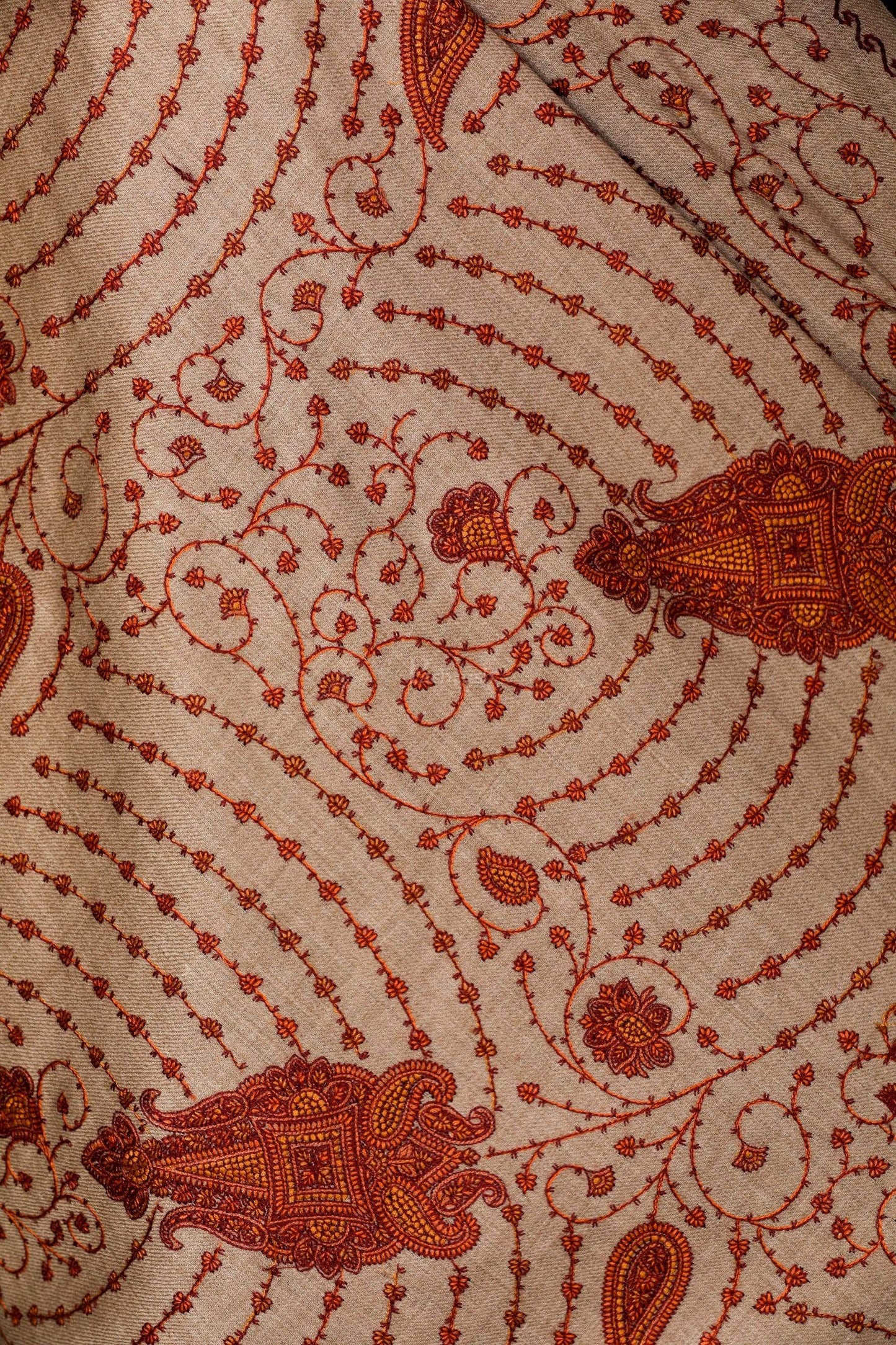 Pashtush India Shawl Pashtush Womens Kashmiri Jaal Embroidery Shawl, Large Size, Taupe