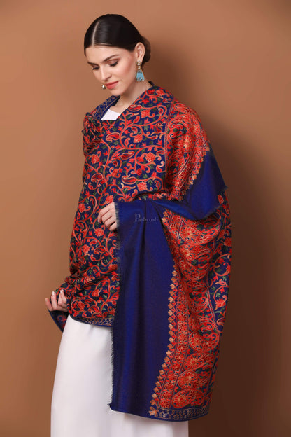 Pashtush India 100x200 Pashtush Womens Kashmiri Shawl, Aari Embroidery, Navy