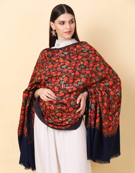 Pashtush Store Shawl Pashtush Womens Kashmiri Shawl, Aari Embroidery, Navy Blue