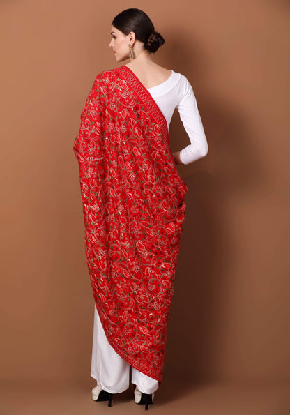 Pashtush Store Shawl Pashtush Womens Kashmiri Shawl, Aari Embroidery, Red