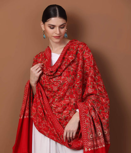 Pashtush Store Shawl Pashtush Womens Kashmiri Shawl, Aari Embroidery, Red
