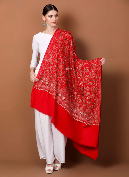 Pashtush Store Shawl Pashtush Womens Kashmiri Shawl, Aari Embroidery, Red