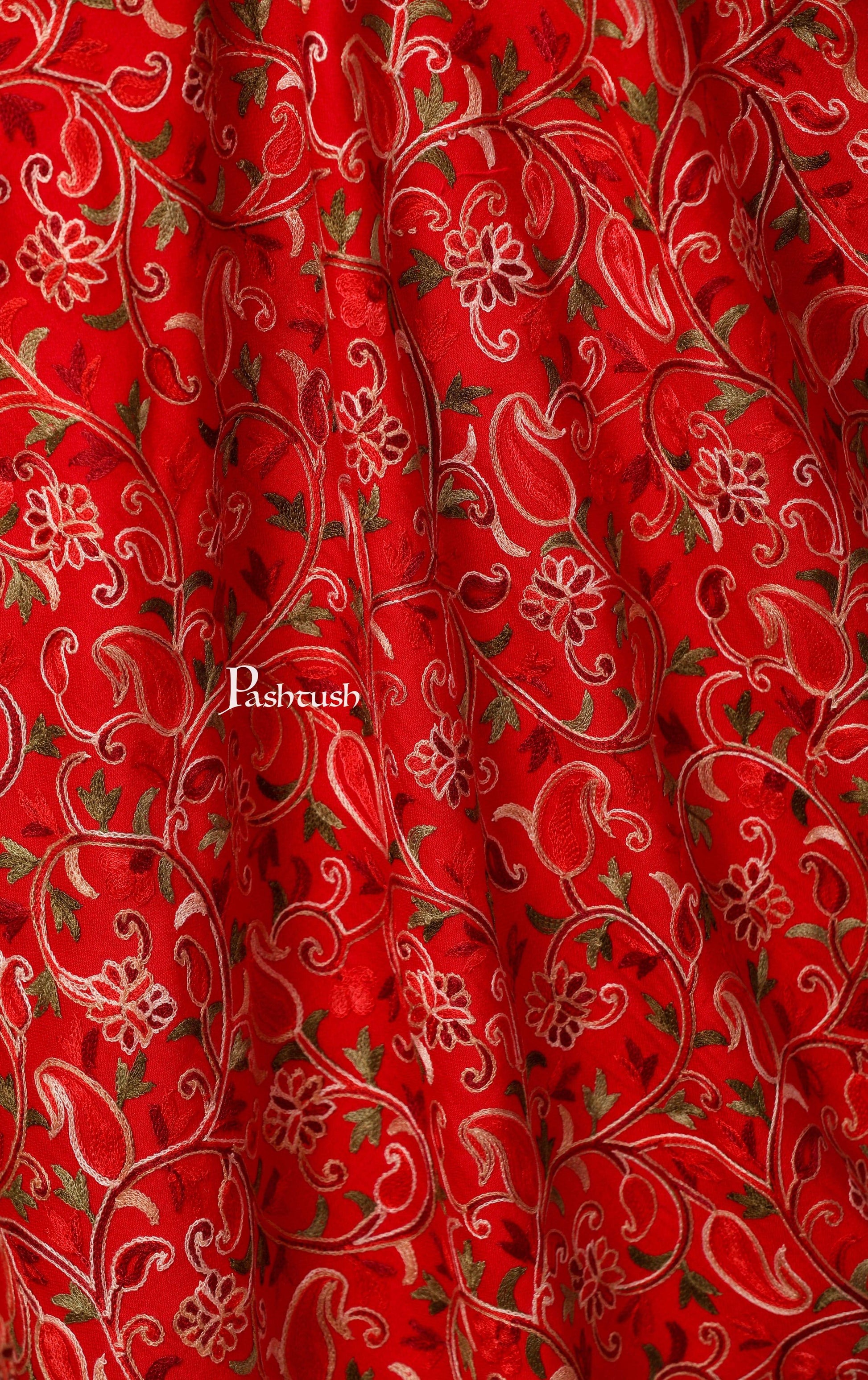 Pashtush Store Shawl Pashtush Womens Kashmiri Shawl, Aari Embroidery, Red
