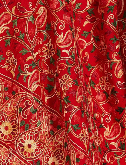Pashtush India 100x200 Pashtush Womens Kashmiri Shawl, Aari Embroidery, Red