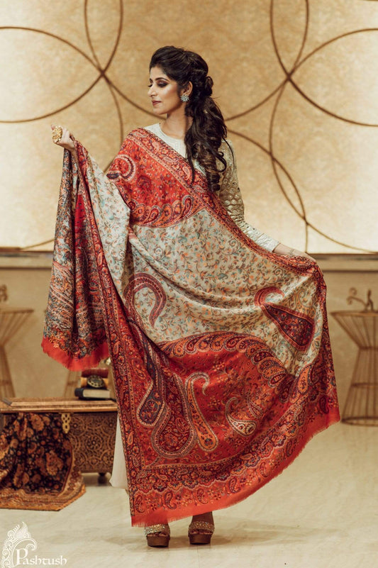 Pashtush Store Shawl Pashtush Womens Kashmiri Shawl,"Rich Garden Aesthic" Design, Inspired by Vintage Jamawar Shawls, Faux Pashmina Shawls, Soft and Warm