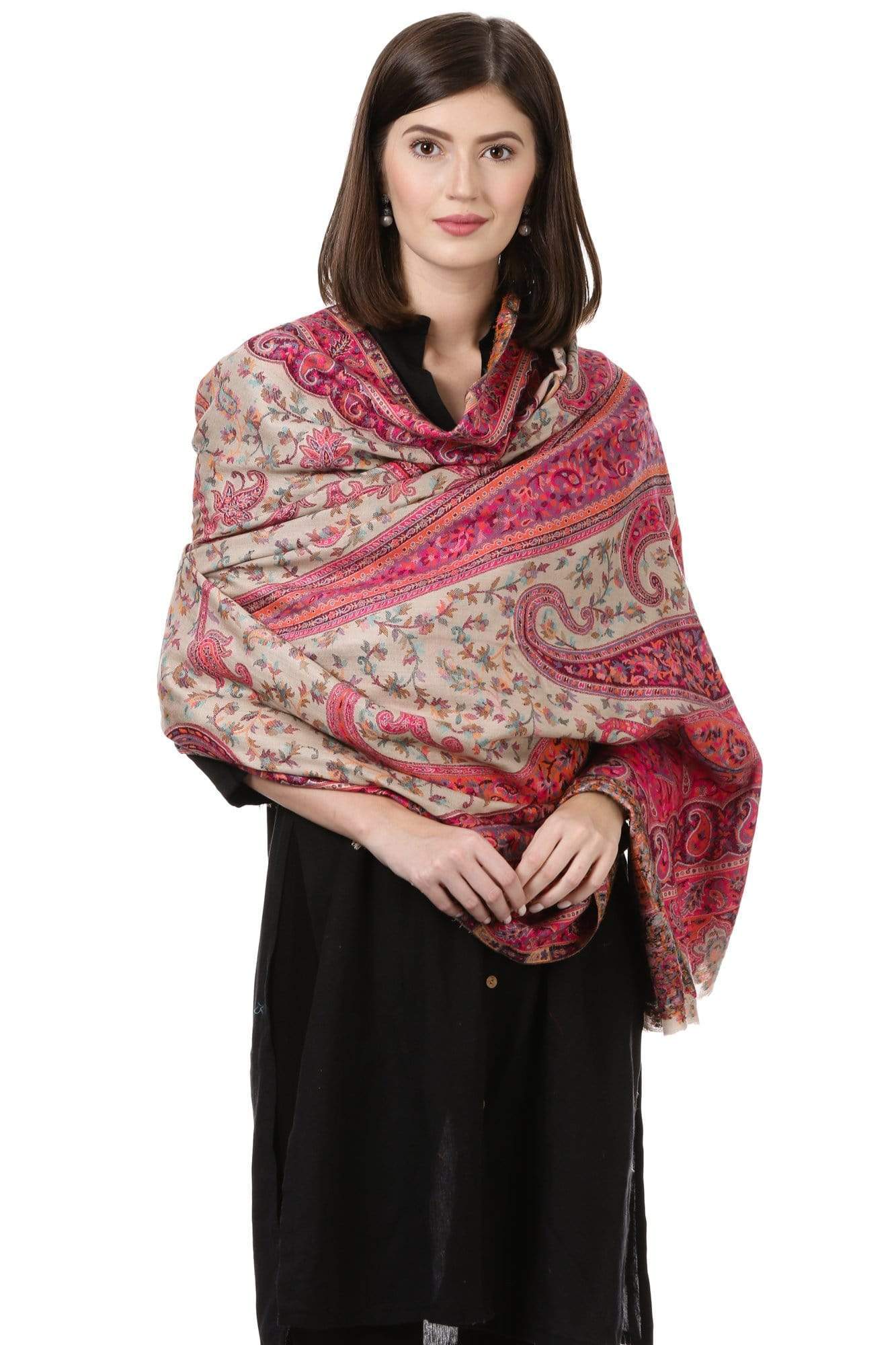 Pashtush India 100x200 Pashtush Womens Kashmiri Shawl,"Rich Garden Aesthic" Design, Inspired by Vintage Jamawar Shawls, Faux Pashmina Shawls, Soft and Warm