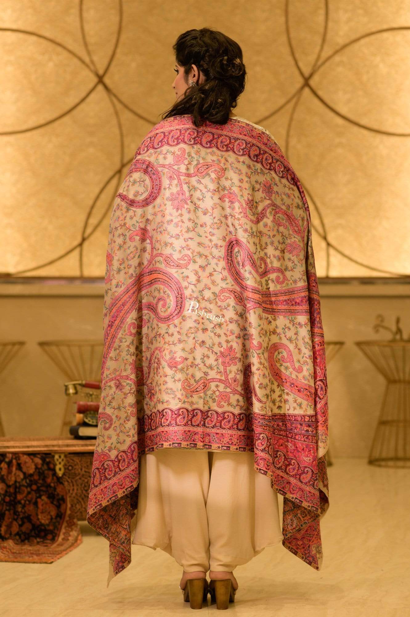 Pashtush India 100x200 Pashtush Womens Kashmiri Shawl,"Rich Garden Aesthic" Design, Inspired by Vintage Jamawar Shawls, Faux Pashmina Shawls, Soft and Warm