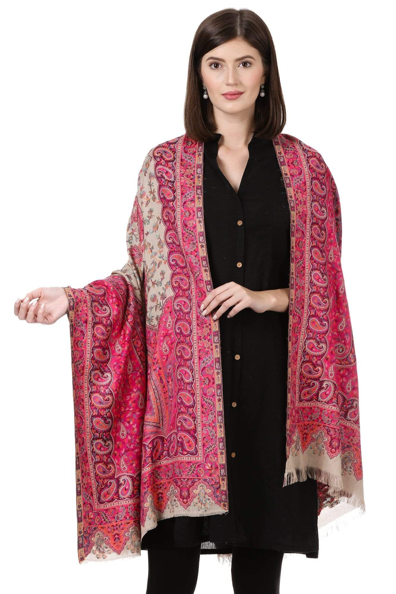 Pashtush India 100x200 Pashtush Womens Kashmiri Shawl,"Rich Garden Aesthic" Design, Inspired by Vintage Jamawar Shawls, Faux Pashmina Shawls, Soft and Warm