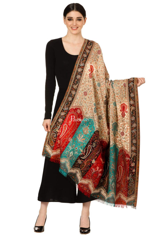 Pashtush India 100x200 Pashtush Womens Kashmiri Shawl "Rich Garden Aesthic", Vintage Shawl Collection, Faux Pashmina
