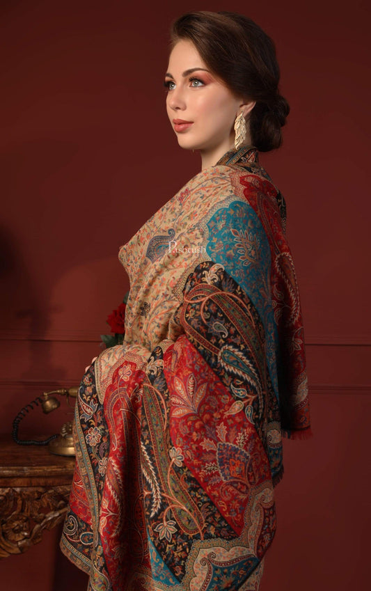 Pashtush India 100x200 Pashtush Womens Kashmiri Shawl Rich Garden Aesthic, Vintage Shawl Collection, Faux Pashmina
