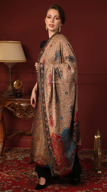 Pashtush India 100x200 Pashtush Womens Kashmiri Shawl Rich Garden Aesthic, Vintage Shawl Collection, Faux Pashmina