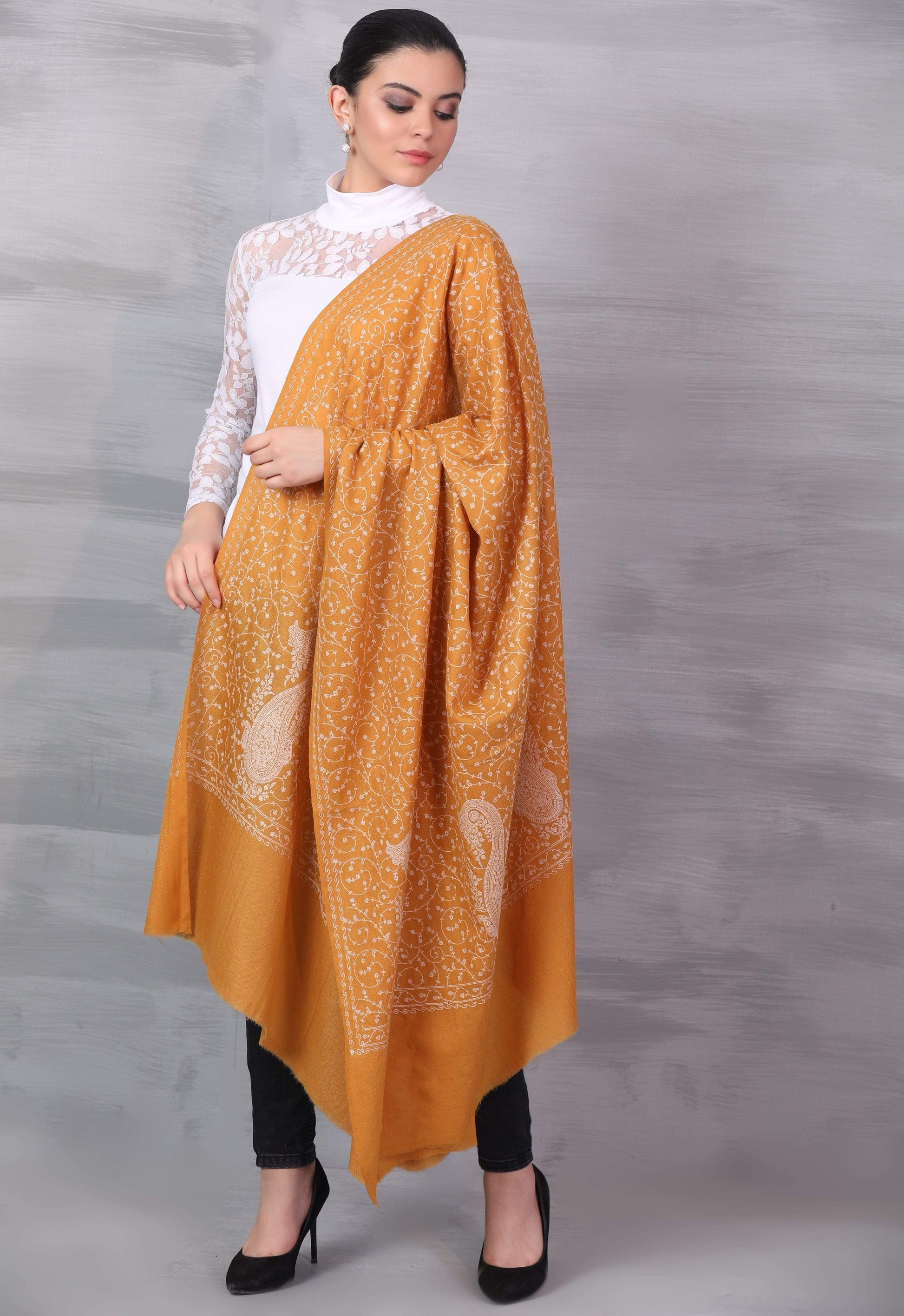 Pashtush Shawl Store Shawl Pashtush Womens Kashmiri Shawl with Tone on Tone Embroidery, Soft, Warm, Light Weight