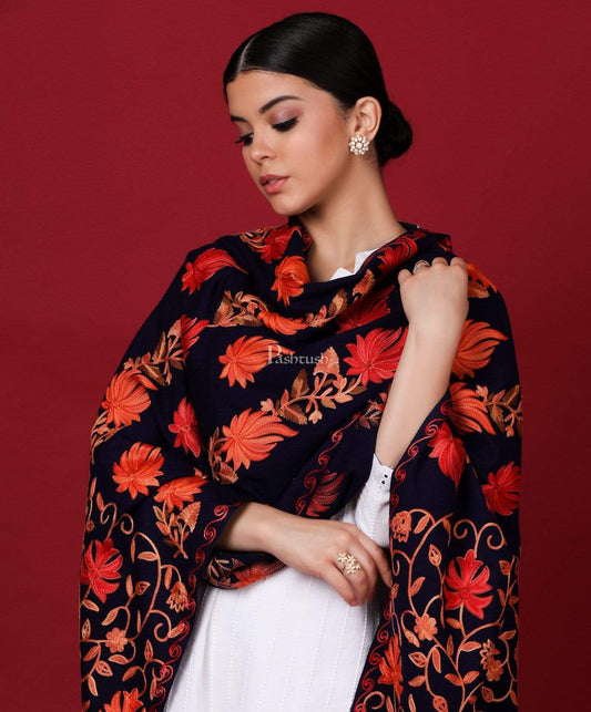 Pashtush Store Stole Pashtush Womens Kashmiri Stole, Aari Embroidery, Chinaar Design