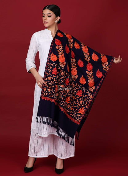 Pashtush Store Stole Pashtush Womens Kashmiri Stole, Aari Embroidery, Chinaar Design