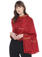 Pashtush India Womens Shawls Pashtush Womens Kingri Embroidery Shawl, Fine Wool, Border, Self Weave, Crimson