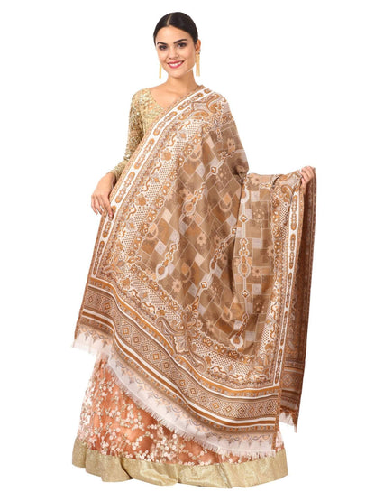 Pashtush Womens Aztec Jamawar Shawl, Faux Pashmina - Beige