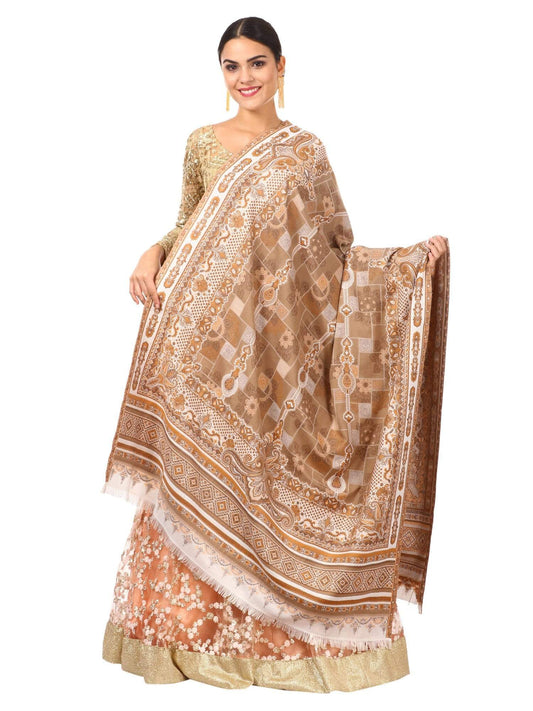Pashtush Womens Aztec Jamawar Shawl, Faux Pashmina - Beige