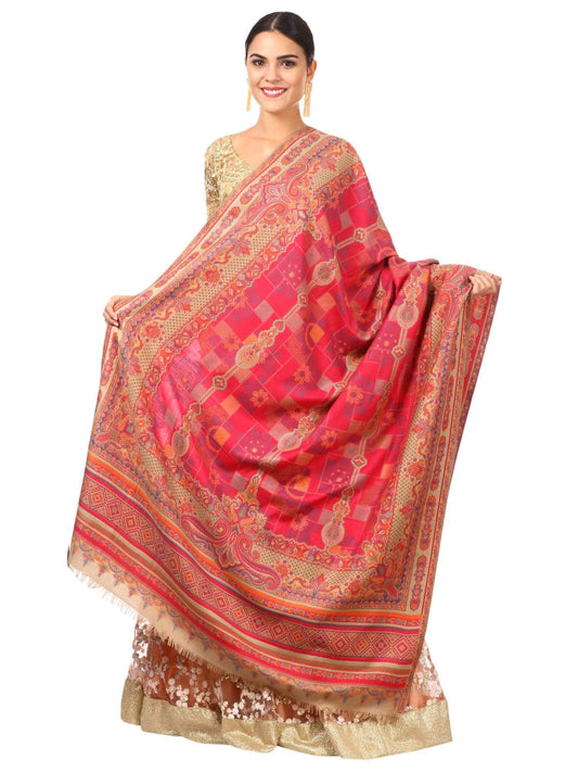 Pashtush Shawl Store Shawl Pashtush Womens Kullu Jamawar Shawl, Faux Pashmina - Pink