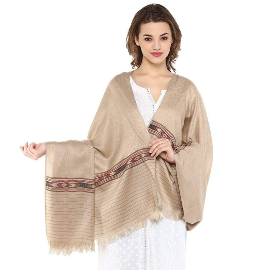 Pashtush India 100x200 Pashtush Womens Kullu Weave Shawl from Himachal, Beige