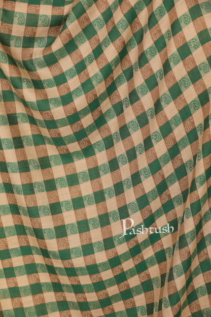 Pashtush India 70x200 Pashtush Womens Luxury Wool Check Scarf,  Reversible, Extra-Fine, Jade Colour
