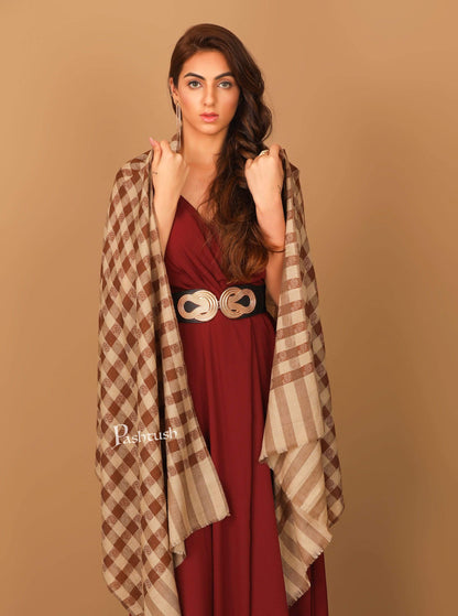Pashtush India 70x200 Pashtush Womens Luxury Wool Check Scarf,  Reversible, Extra-Fine, Mocha Brown