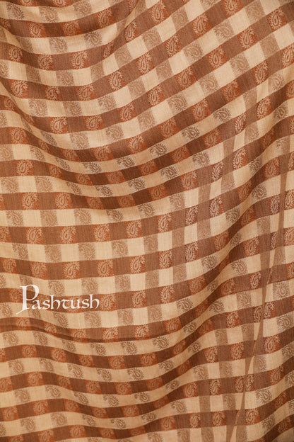 Pashtush India 70x200 Pashtush Womens Luxury Wool Check Scarf,  Reversible, Extra-Fine, Mocha Brown