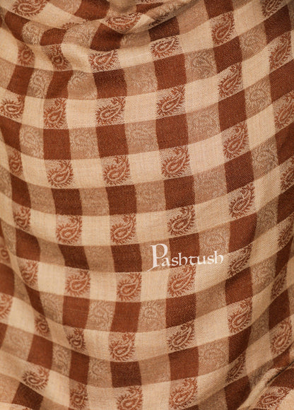 Pashtush India 70x200 Pashtush Womens Luxury Wool Check Scarf,  Reversible, Extra-Fine, Mocha Brown