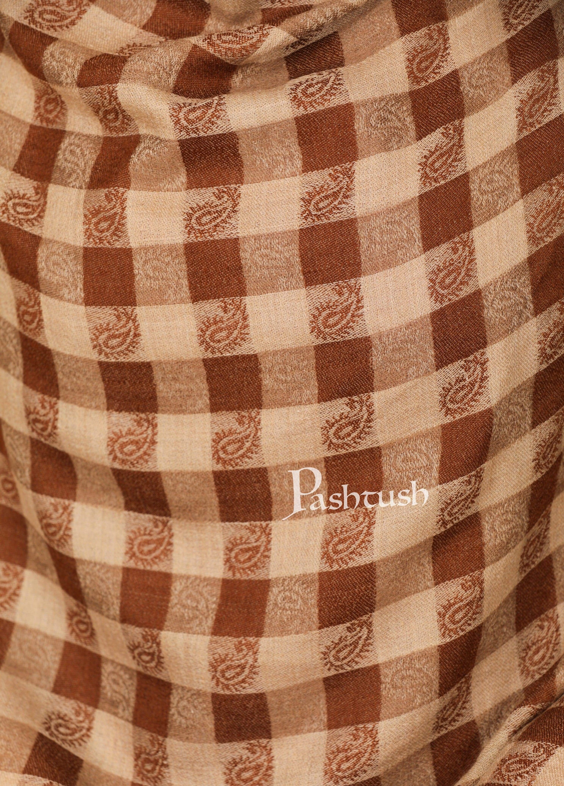 Pashtush India 70x200 Pashtush Womens Luxury Wool Check Scarf,  Reversible, Extra-Fine, Mocha Brown