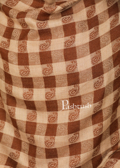 Pashtush India 70x200 Pashtush Womens Luxury Wool Check Scarf,  Reversible, Extra-Fine, Mocha Brown