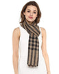 Pashtush India 70x200 Pashtush Womens Luxury Wool Check Scarf, Soft Pashmina Scarf Stole, Extra-Fine (black and beige)