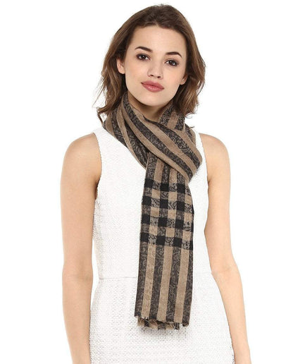 Pashtush India 70x200 Pashtush Womens Luxury Wool Check Scarf, Soft Pashmina Scarf Stole, Extra-Fine (black and beige)