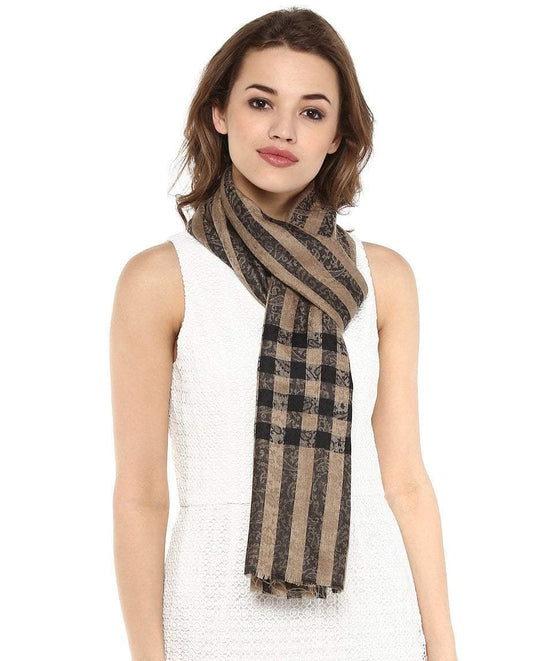 Pashtush India 70x200 Pashtush Womens Luxury Wool Check Scarf, Soft Pashmina Scarf Stole, Extra-Fine (black and beige)