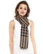 Pashtush India 70x200 Pashtush Womens Luxury Wool Check Scarf, Soft Pashmina Scarf Stole, Extra-Fine (black and beige)
