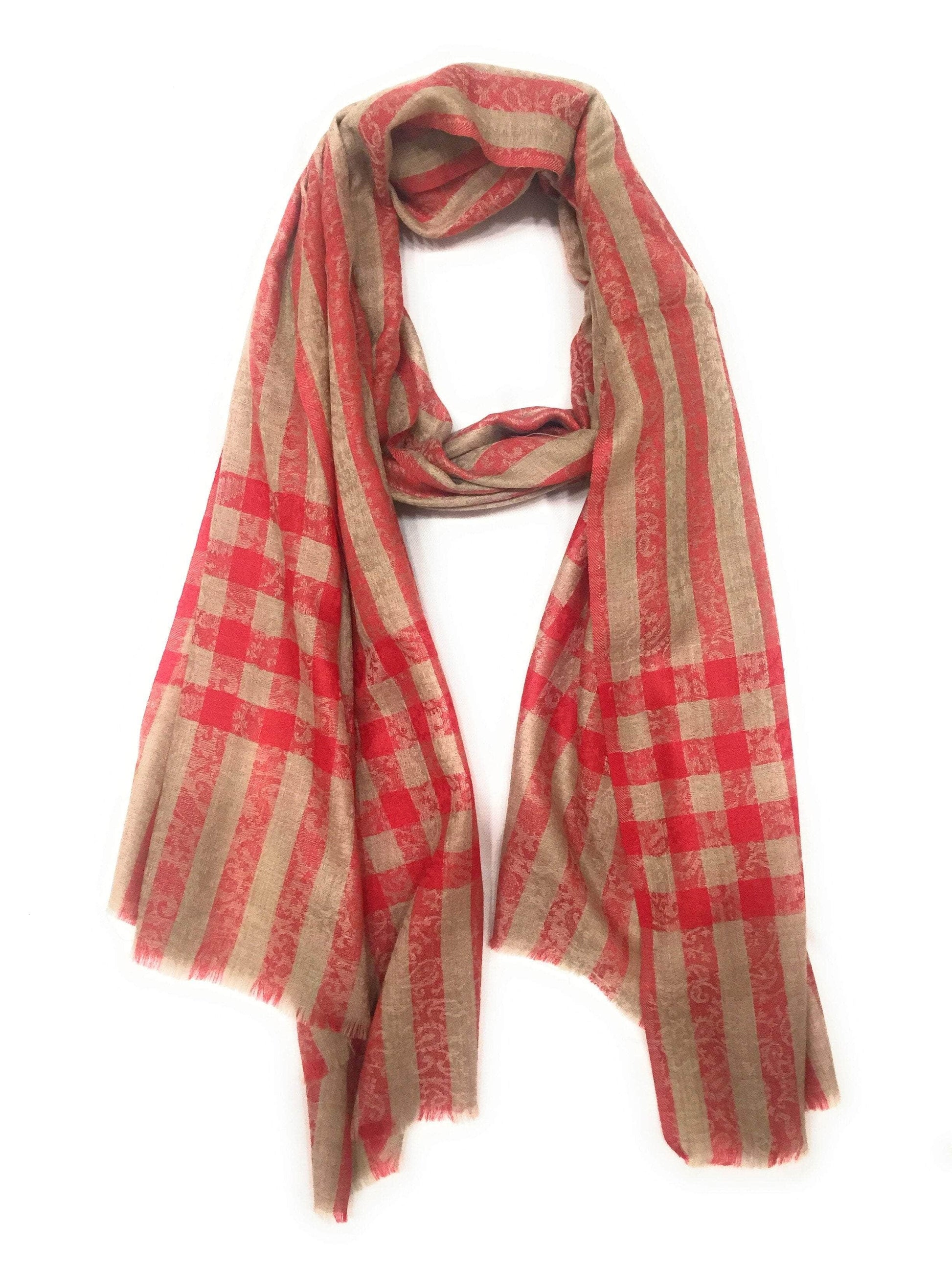 Pashtush India 70x200 Pashtush Womens Luxury Wool Check Scarf, Soft Pashmina Scarf Stole, Extra-Fine (red)