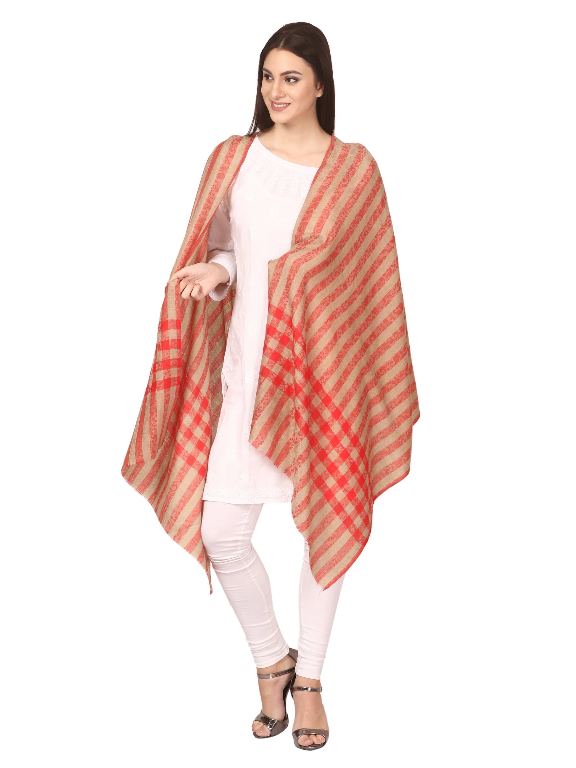 Pashtush India 70x200 Pashtush Womens Luxury Wool Check Scarf, Soft Pashmina Scarf Stole, Extra-Fine (red)