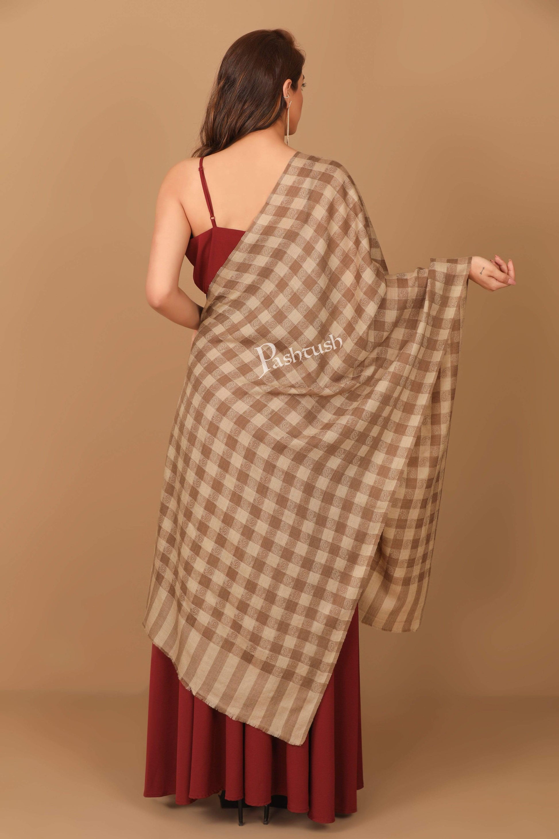 Pashtush India Stole Pashtush Womens Luxury Wool Check Scarf, Soft Wool Reversible Scarf Stole, Extra-Fine