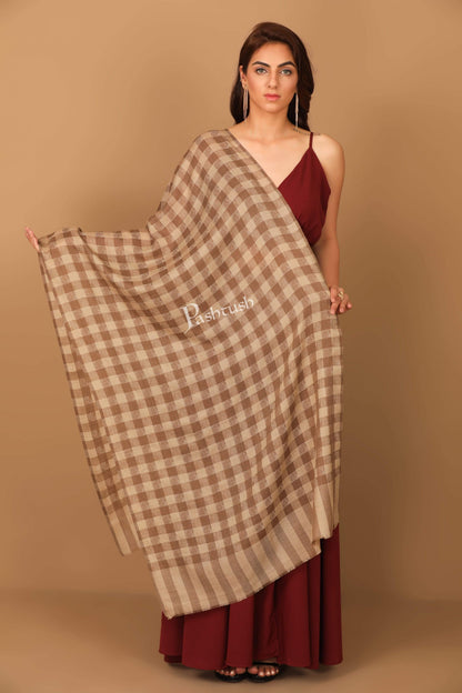 Pashtush India Stole Pashtush Womens Luxury Wool Check Scarf, Soft Wool Reversible Scarf Stole, Extra-Fine