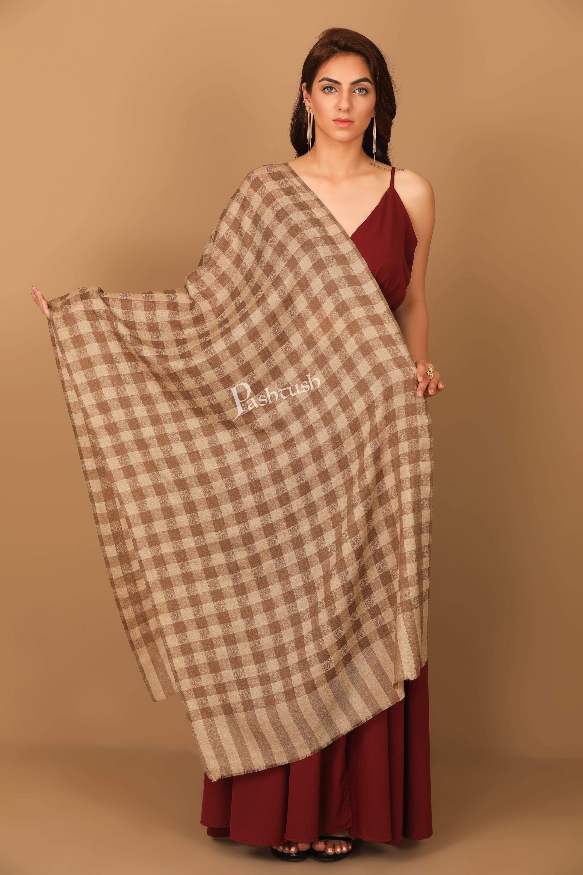 Pashtush India Stole Pashtush Womens Luxury Wool Check Scarf, Soft Wool Reversible Scarf Stole, Extra-Fine