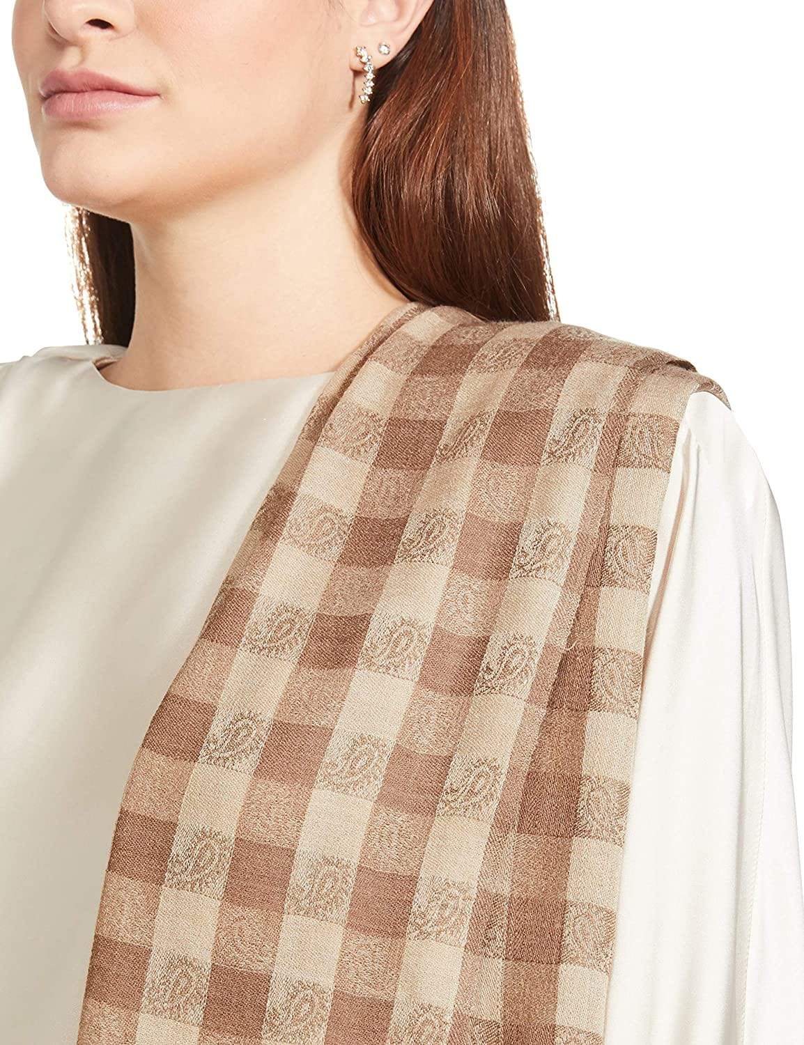 Pashtush India 70x200 Pashtush Womens Luxury Wool Check Scarf, Soft Wool Reversible Scarf Stole, Extra-Fine