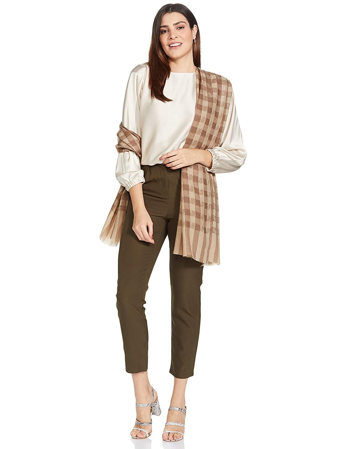 Pashtush India 70x200 Pashtush Womens Luxury Wool Check Scarf, Soft Wool Reversible Scarf Stole, Extra-Fine