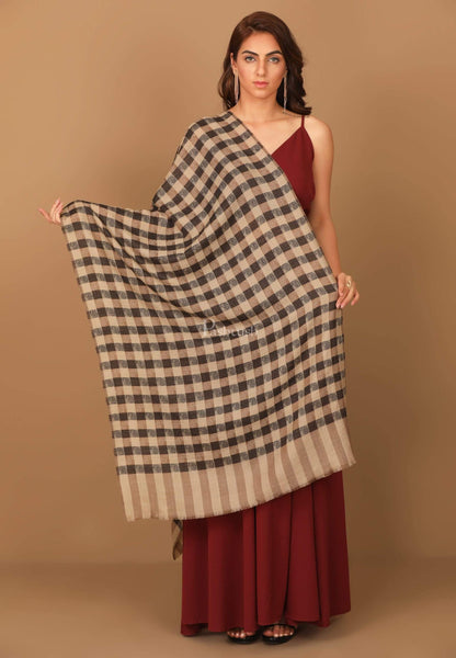 Pashtush India Stole Pashtush Womens Luxury Wool Checkered Scarf,  Reversible, Extra-Fine, Black and Beige
