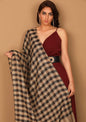 Pashtush India Stole Pashtush Womens Luxury Wool Checkered Scarf,  Reversible, Extra-Fine, Black and Beige