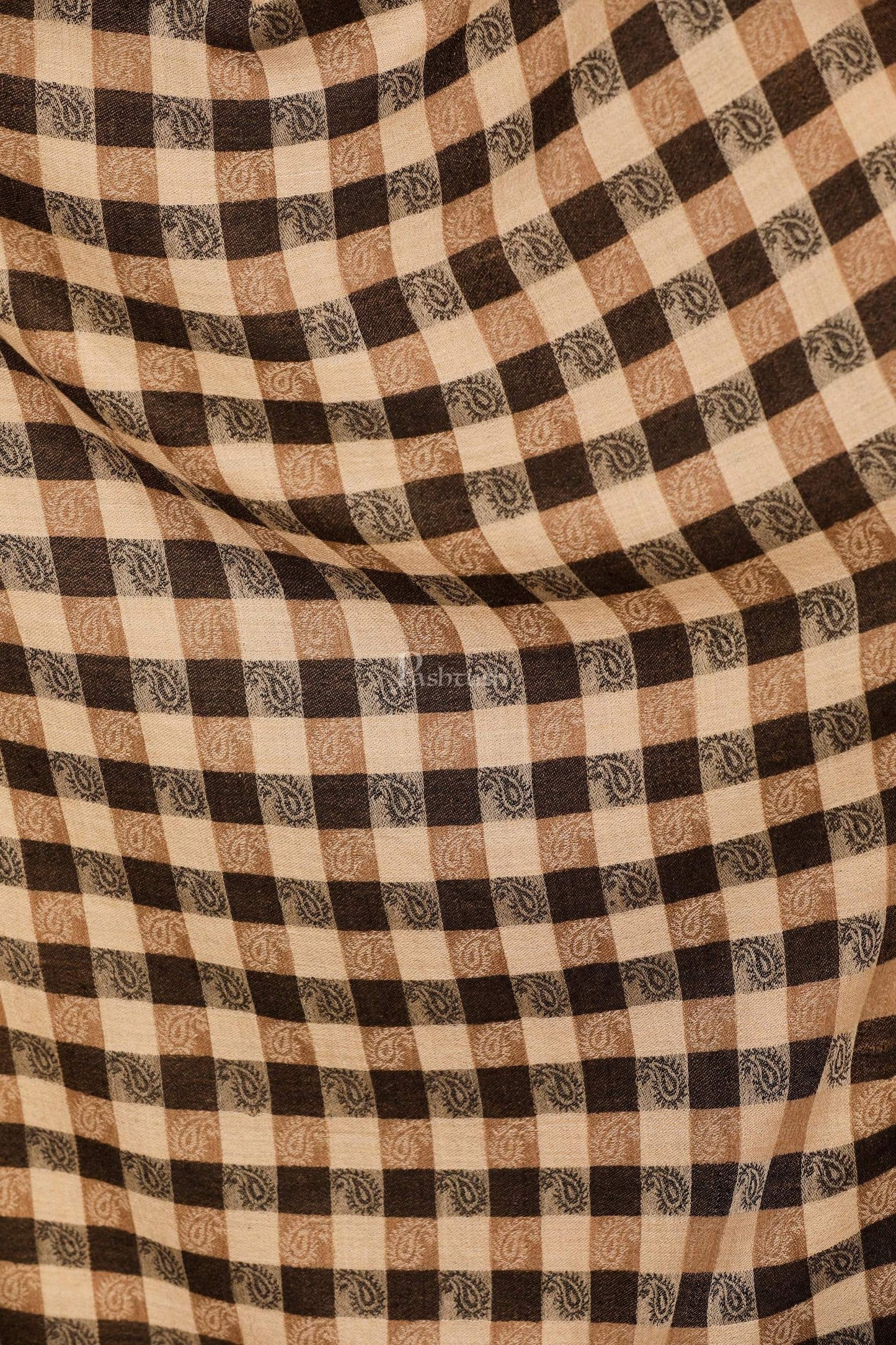 Pashtush India Stole Pashtush Womens Luxury Wool Checkered Scarf,  Reversible, Extra-Fine, Black and Beige