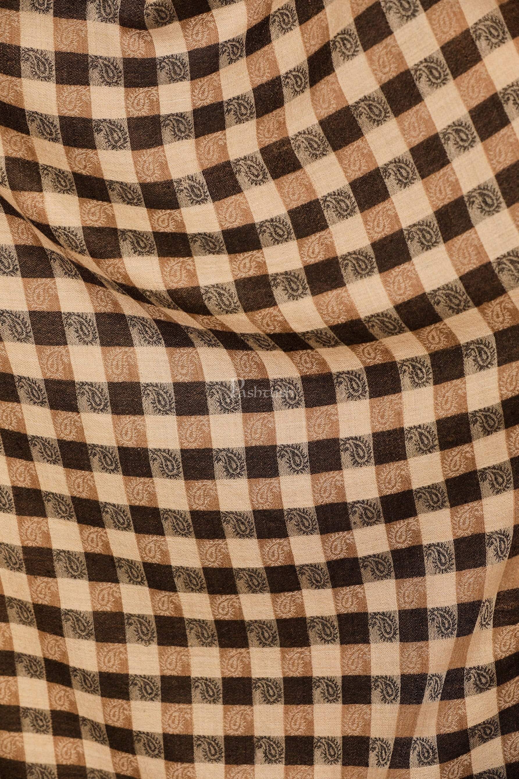 Pashtush India Stole Pashtush Womens Luxury Wool Checkered Scarf,  Reversible, Extra-Fine, Black and Beige