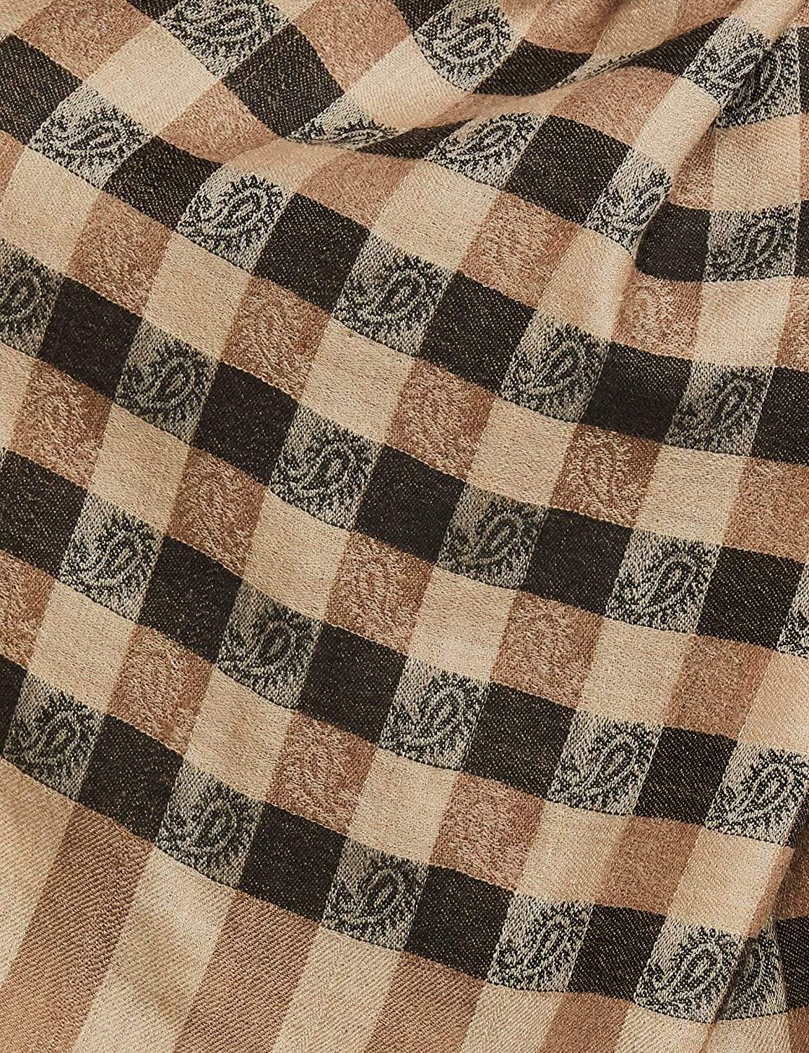 Pashtush India 70x200 Pashtush Womens Luxury Wool Checkered Scarf,  Reversible, Extra-Fine, Black and Beige
