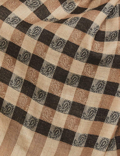 Pashtush India 70x200 Pashtush Womens Luxury Wool Checkered Scarf,  Reversible, Extra-Fine, Black and Beige